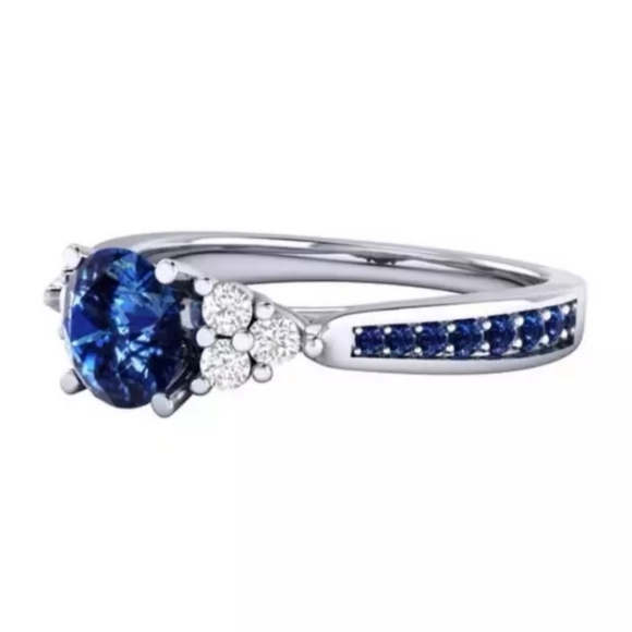 Sapphire zircon ring 925 stamp Main stone crystal and rhinestone - Picture 3 of 7